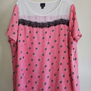 Worthington Pink and Black Lace Blouse